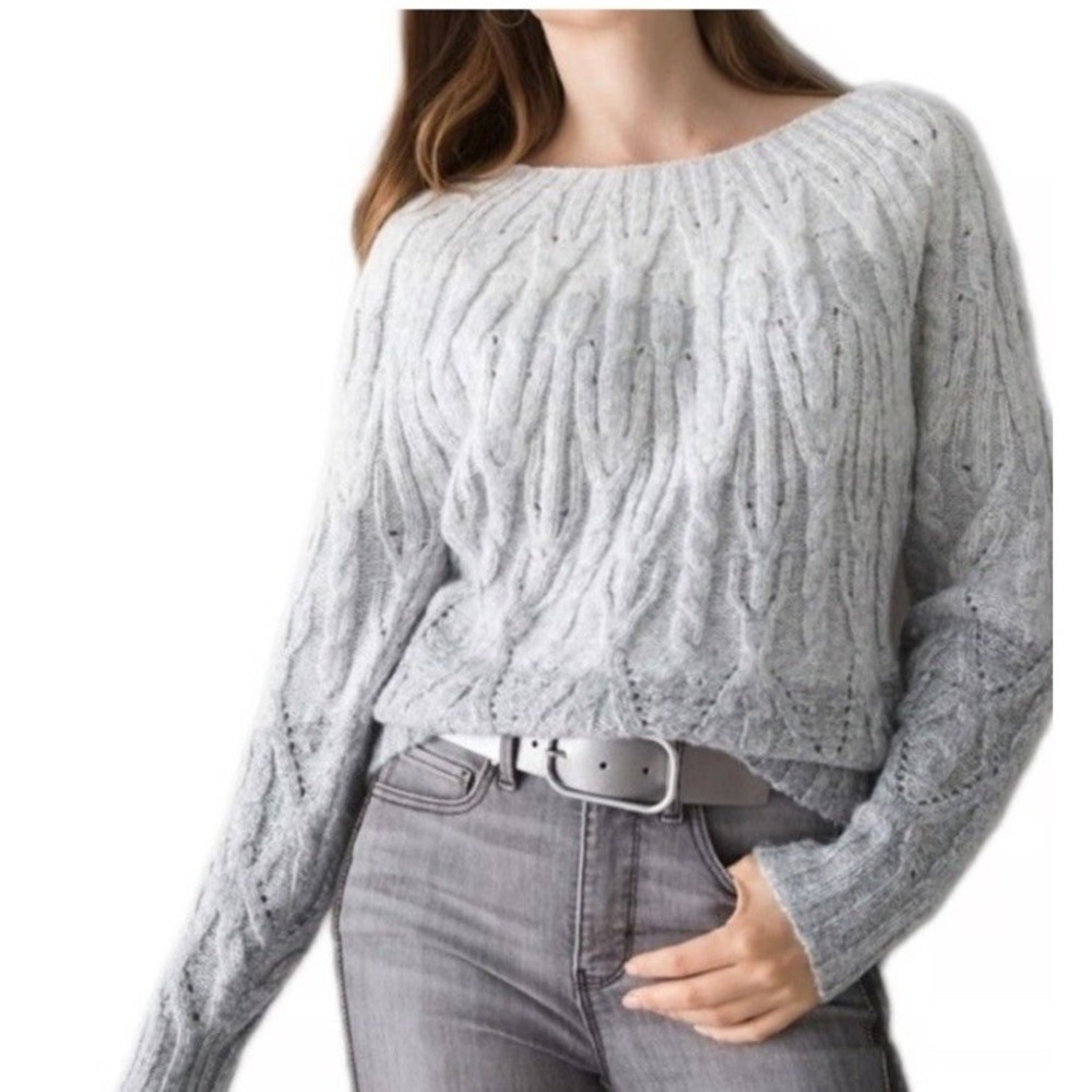 WHITE HOUSE BLACK MARKET Sz Small Gray Gradient Chunky Knit Crop Wool Bl.Sweater